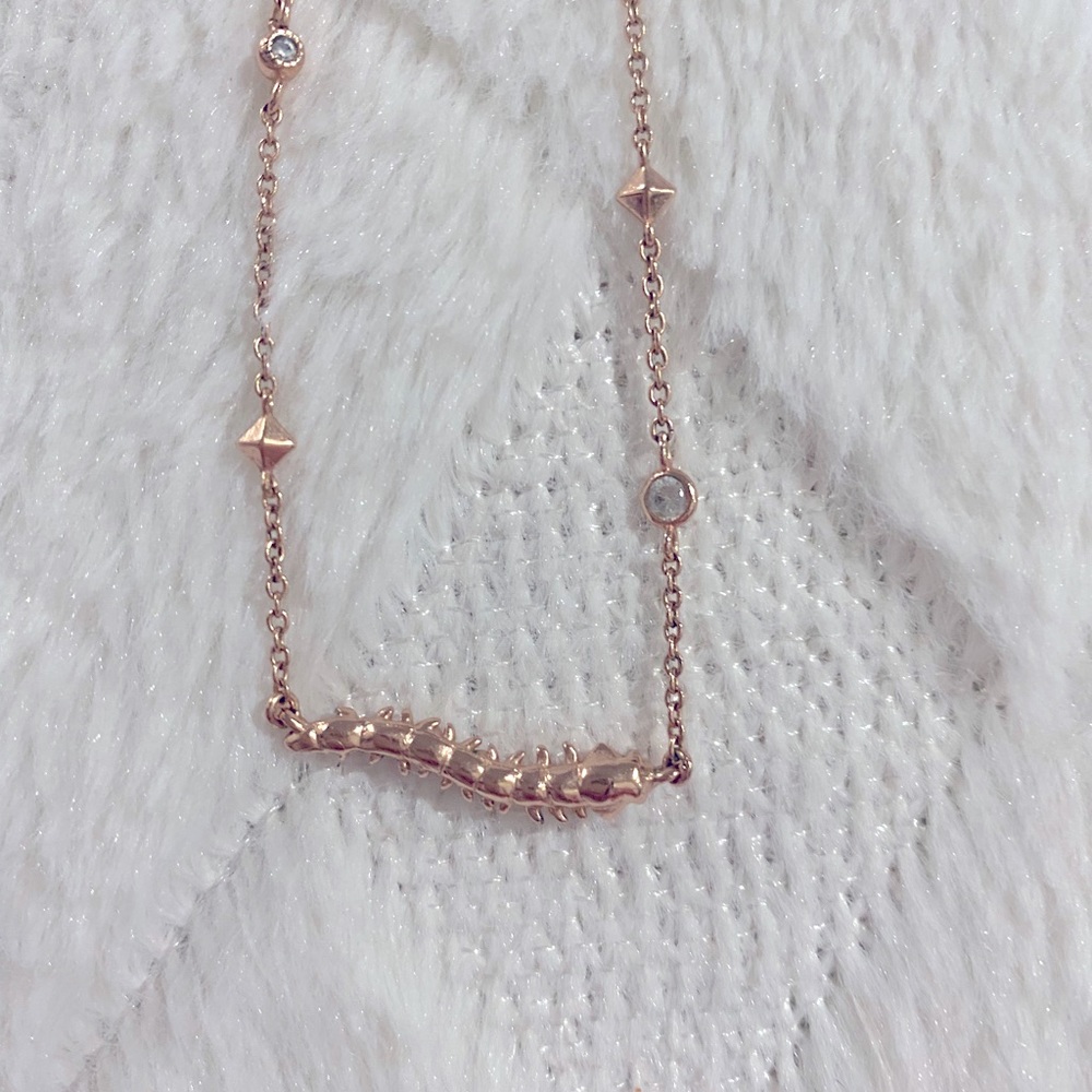 Kendra Scott RARE CaterpillarBaguette/Round Stone Necklace Rosegold - Picture 3 of 4